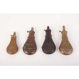 Four James Dixon & Sons copper and brass powder flasks