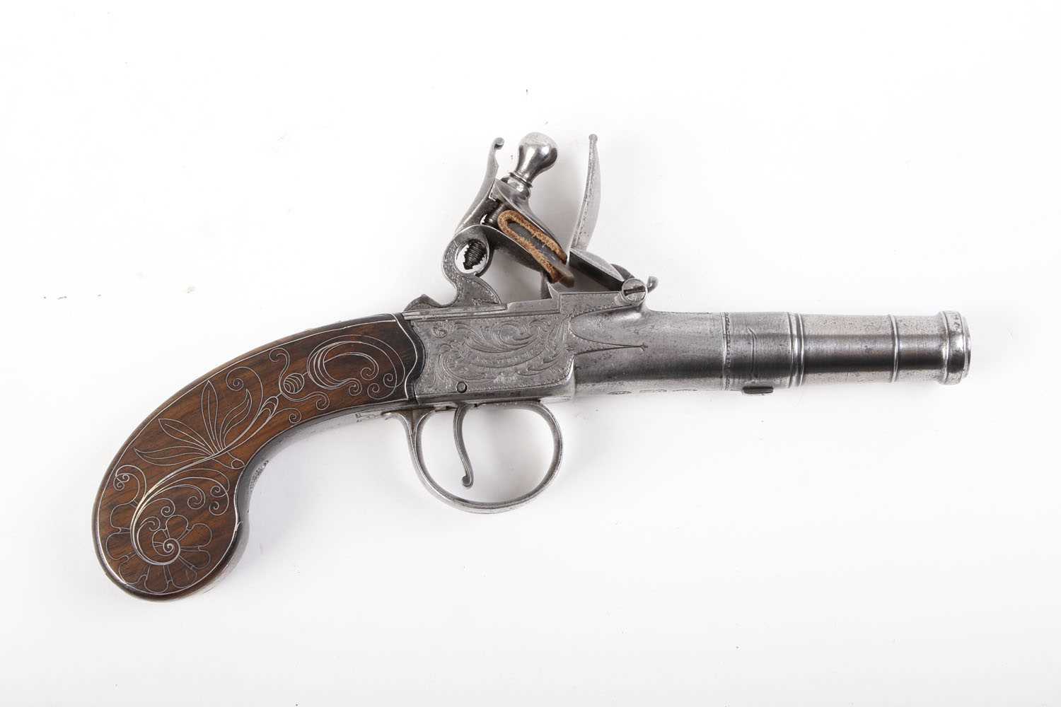 (S58) 50 bore Flintlock pocket pistol by Aston, 2 ins turn off cannon barrel, London proof marks, - Image 6 of 7