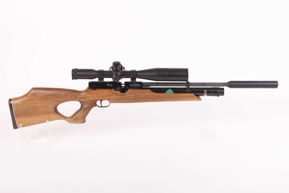 .177 Weihrauch HW 100 pre-charged multi-shot air rifle, fitted moderator, mounted 10 x 44 IRS MTC