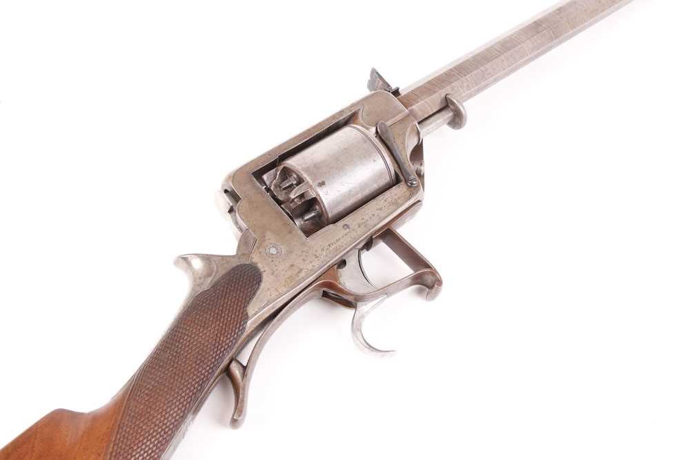 (S58) 32 bore William Tranter's Patent Double Trigger Percussion Revolving Rifle, 21 ins brown - Image 9 of 13