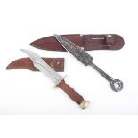 Reproduction Kunai type knife by David Peterson, 13½ ins overall with leather sheath; Crocodile