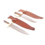 Colt CT838 bowie knife, 10¾ ins blade, brass guard, horn handle, in leather sheath; Colt CT801 bowie