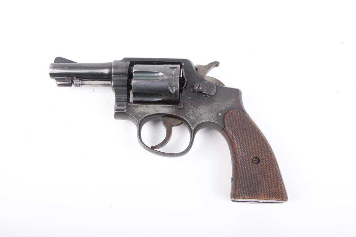 Ⓕ (S5) .38 Smith & Wesson double action 6 shot revolver, 3 ins barrel with blade sight, fluted - Image 5 of 6