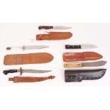 Five sheath knives to including Mortons of Sheffield, William Rodgers 'I Cut My Way' bowie knife, US