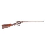 (S58) 32 bore William Tranter's Patent Double Trigger Percussion Revolving Rifle, 21 ins brown