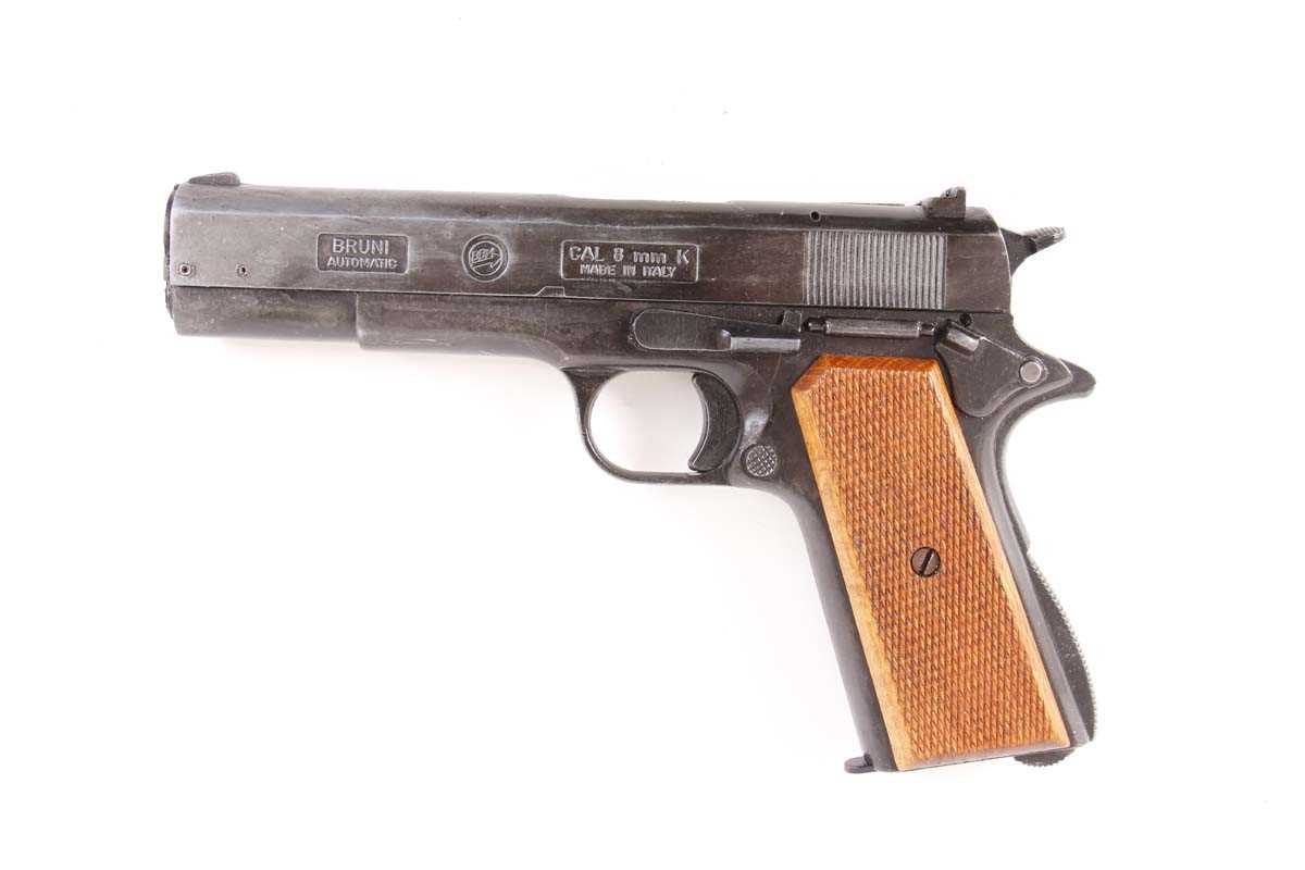 8mm (blank) Bruni Colt replica pistol, in leather holsterAppears to cock and dry fire. Cannot test - Image 2 of 3