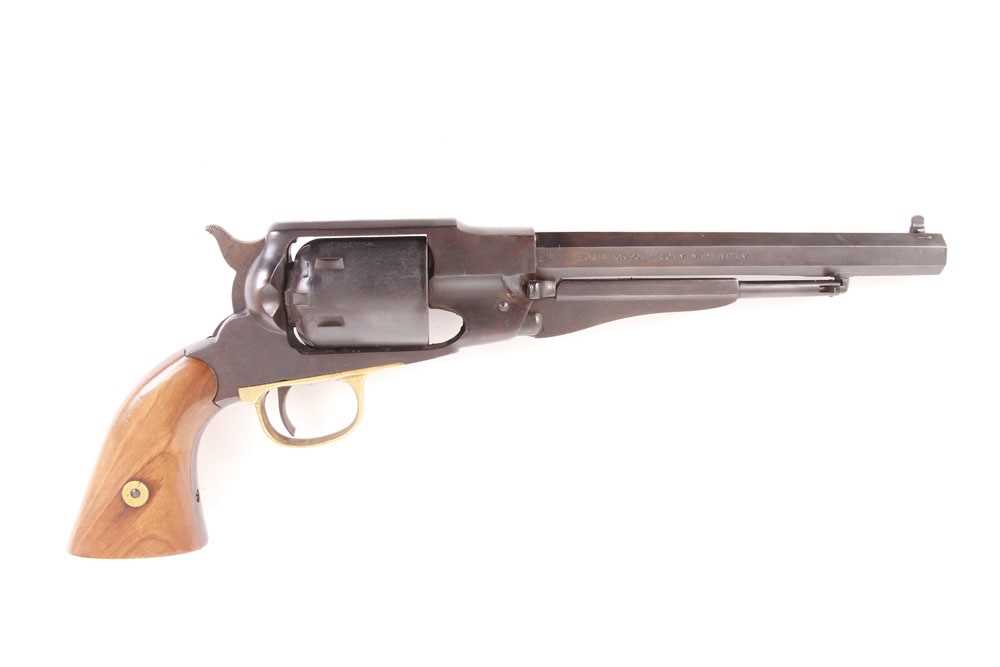 .44 Hilton Gun Co. Remington percussion revolver, 7 ins barrel, black frame, brass trigger guard,