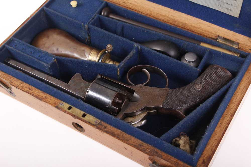 (S58) Cased .400 Webley Percussion Revolver, 4¾ ins octagonal barrel with bead foresight, Birmingham