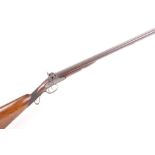 (S58) 14 bore double percussion sporting gun by Perry, 30 ins brown damascus barrels, brass