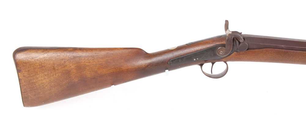 (S58) 12 bore English percussion sporting gun, 30 ins part-octagonal barrel, half stocked with - Image 2 of 6