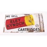 An enamelled retailer sign for Eley Kynoch 'We Sell Eley Kynoch Cartridges' 18½ ins x 10