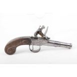 (S58) 50 bore Flintlock pocket pistol by Aston, 2 ins turn off cannon barrel, London proof marks,