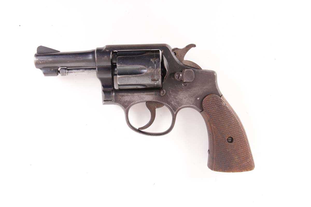 Ⓕ (S5) .38 Smith & Wesson double action 6 shot revolver, 3 ins barrel with blade sight, fluted - Image 2 of 6