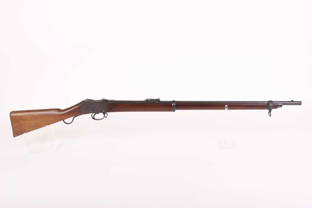(S58) .577-450 Martini-Henry two-band rifle, 33 ins fullstocked barrel (good bore) with blade and