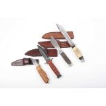 Venture bowie knife with 8 ins blade, antler grip with leather sheath, together with three other