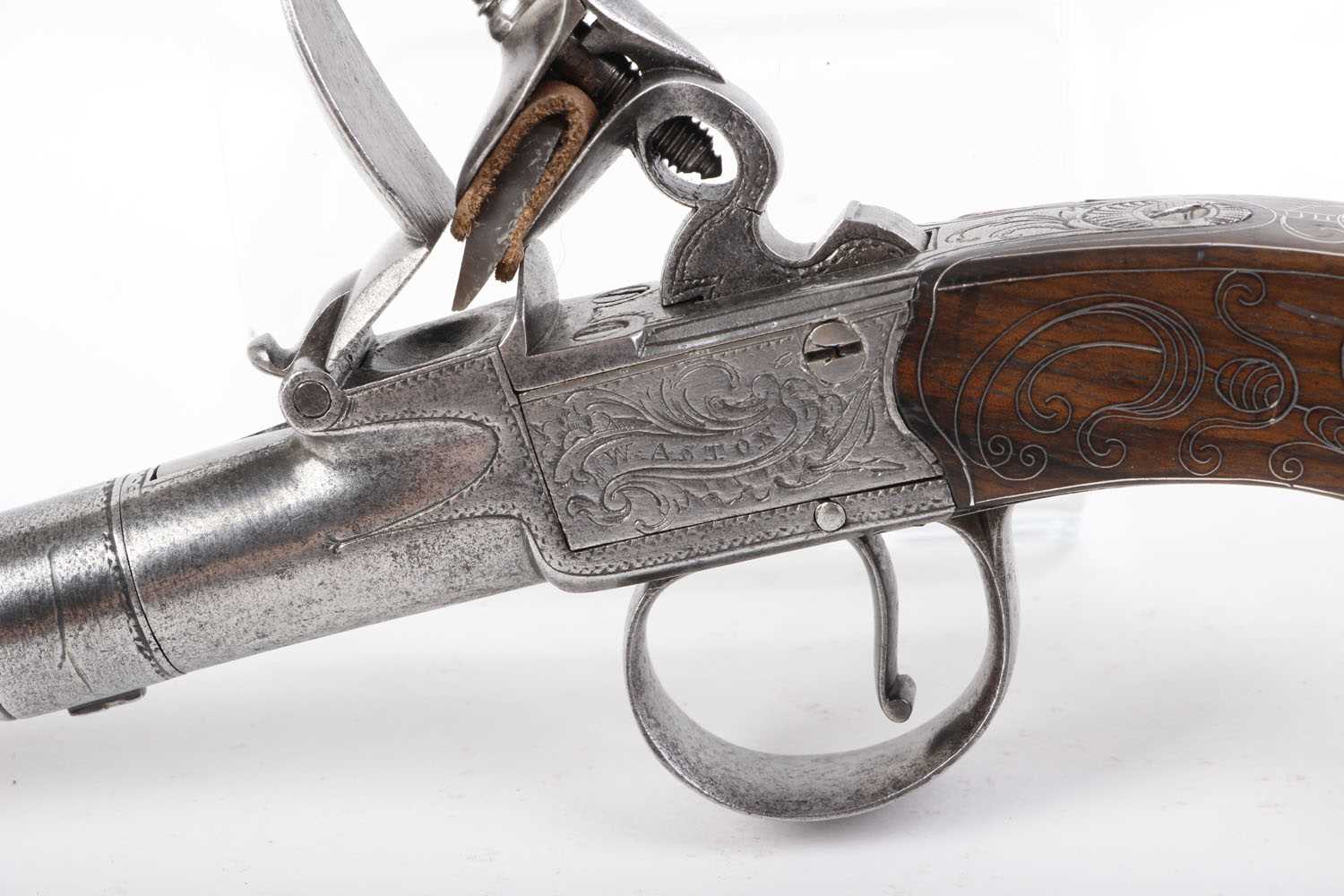 (S58) 50 bore Flintlock pocket pistol by Aston, 2 ins turn off cannon barrel, London proof marks, - Image 3 of 7