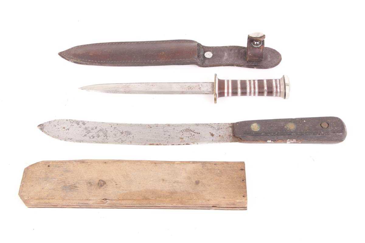 'Witness' Taylor's Celebrated, Sheffield sheath knife, 9 ins blade; one other sheathe knife, 6½