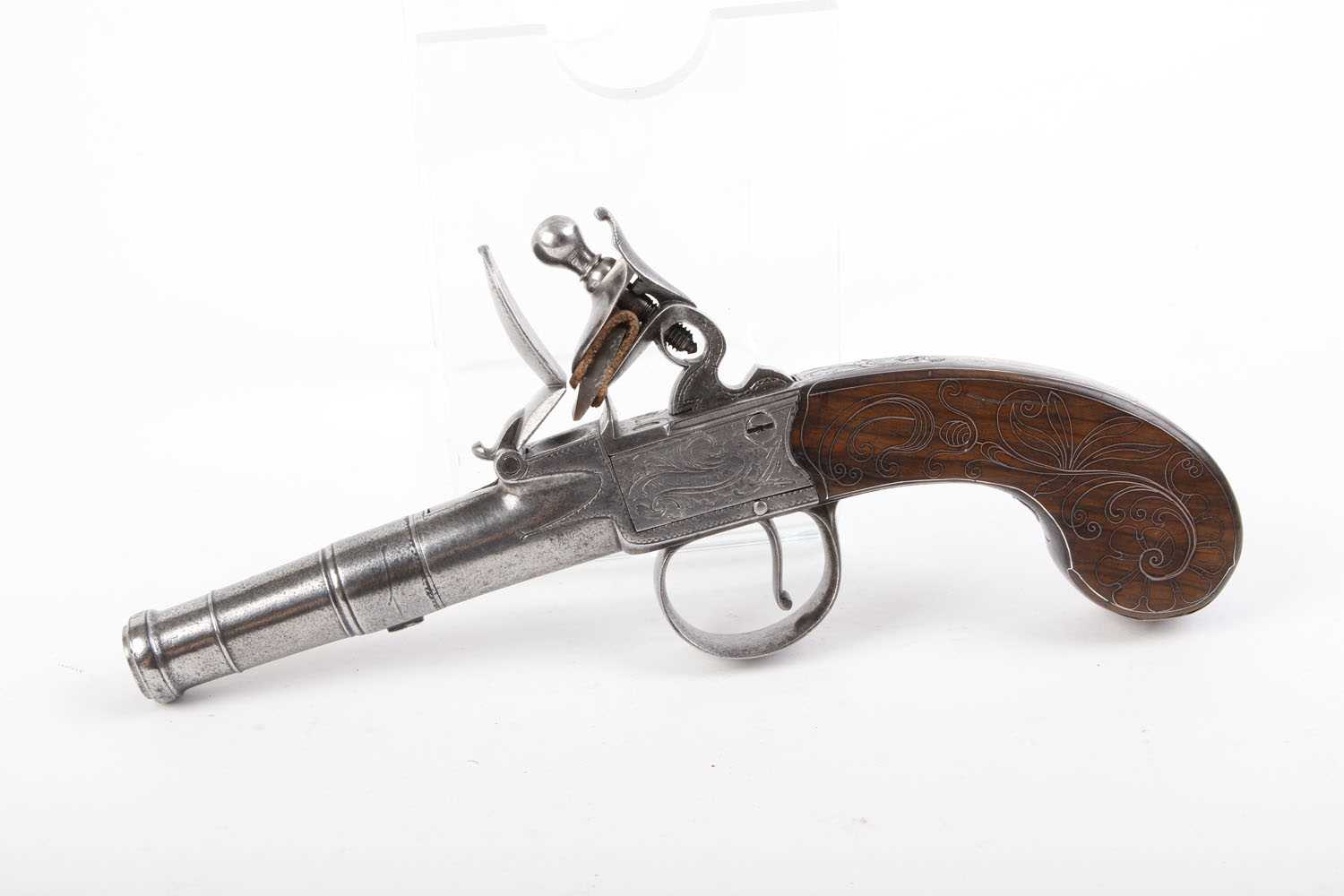 (S58) 50 bore Flintlock pocket pistol by Aston, 2 ins turn off cannon barrel, London proof marks, - Image 2 of 7