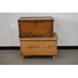 A pine blanket drawer, having single drawer to the front with bun handle, together with a larger