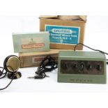 Grundig Desk Microphone / Mixer Unit / Earphone, a small bakelite Grundig desk microphone with leads