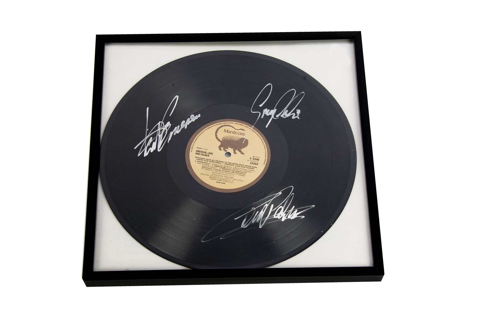 Emerson Lake & Palmer / Signatures, A Framed and Glazed LP (Welcome Back My Friends Record One) -