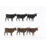 Britains rare No. 647 Highland Cattle in black (13) and brown (11), one black example P, one brown