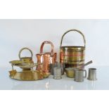 A quantity of brass, copper and other metalware, including copper pail, brass and copper coal