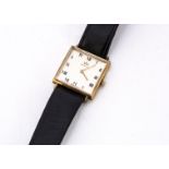 A 1960s Marvin 9ct gold cased gentleman's dress wristwatch, 25mm square case, with gilt dial,