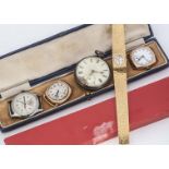 Two Art Deco period 9ct gold cased gentlemen's wristwatch heads, AF, together with a silver open