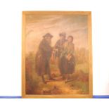 British Victorian Artist, 88cm by 69cm, oil on canvas, Young Couple with Pedlar, signed lower right,