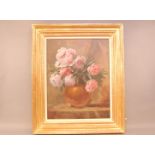 British Victorian Artist, 63cm by 49cm, oil on canvas, relined, Still Life with Pink Roses, signed