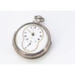 A late George III silver pair cased Doctor's style pocket watch, 60mm, AF, white enamel dial with