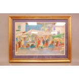 British School (20th / 21st century), 33cm by 59cm, pastel on paper, Abstract Market Scene, framed