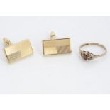 A pair of 9ct gold gentleman's post back cufflinks, of rectangular shape with geometric turned