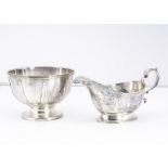 An early George V silver sugar basin, together with a silver sauce boat from Mappin & Webb, 12.7 oz.