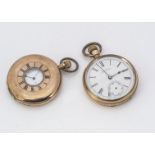 Two Waltham gold plated pocket watches, one a half hunter, appears to run, the other an open faced