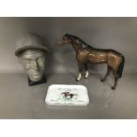 A 1970s Limoges porcelain horseracing presentation dish, marked Prix de Diane 1974, together with an