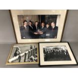 Three framed photographs relating to Joe Mercer, including a black and white press photograph of Joe