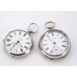 Two Victorian silver open faced pocket watches, one marked H. Samuel, the other by Waltham (2)