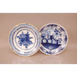 Two late 18th century Delft pottery plates, 23cm, some typical damages to glaze and chipping (2)