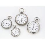 Four Victorian and later silver and white metal pocket watches