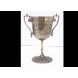 A Victorian silver twin handled trophy cup by the Barnards, 20cm high, 13 oz., with engraved