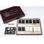 A mineral and gemstone study collection, twelve boxed small diamonds of various cuts, colours,