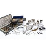 A collection of Victorian and later silver and silver plate, including a pair of silver wishbone