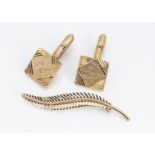 A pair of 18ct gold square fronted cufflinks, with engraved diamond decoration and post backs,