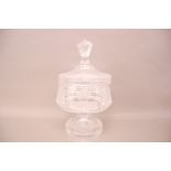 A large 1970s cut glass horseracing trophy footed bowl and cover, 43cm high, engraved The Ritz (
