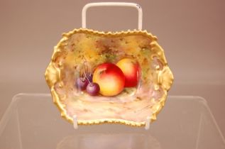 An early 20th century Royal Worcester Porcelain dish, 11.2cm, with painted apples and black cherries