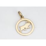 A continental 18ct gold openwork Aries pendant, of circular design with oval bale, marked 18ct