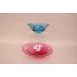 Two modern Studio Glass items, including a blue glass bowl, 20cm, by Phil Vickery, and a pink "