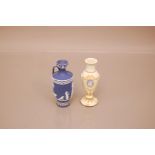 A Wedgwood tri-colour jasperware classical miniature vase 10.5cm, together with a Jasperware Greek